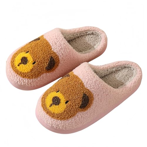 Memory Foam Bear Slippers for Women Cozy Fuzzy Plush Indoor Animal House Slippers with Non Slip Sole Cute Cartoon Mama Teddy Design Available in Pink White Gray Navy