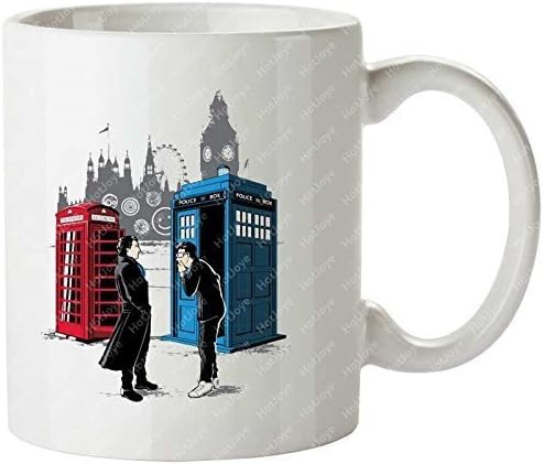 Cabins Collide Doctor Who David Tennant Benedict Cumberbatch Sherlock Sherlock Holmes Mashup Personalized Coffee Cups Tea Mug by Hot Joye