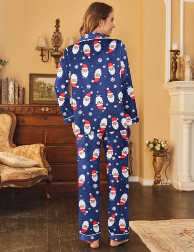 Image of Ekouaer Womens Satin Pajama Set Classic Pattern Silky Pj Sets Button Down Sleepwear Loungewear