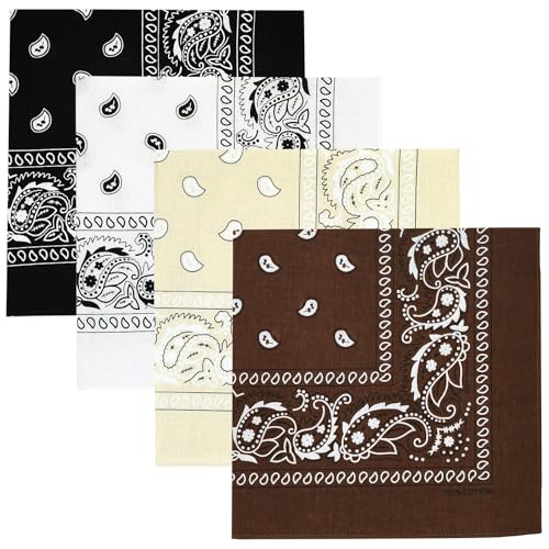 Gorgeous Island 4 Pack 100% Cotton Bandanas 22x22 inches - Multi-Purpose Square Scarfs for Men & Women, Headbands, Face Cover, Fashion Accessories