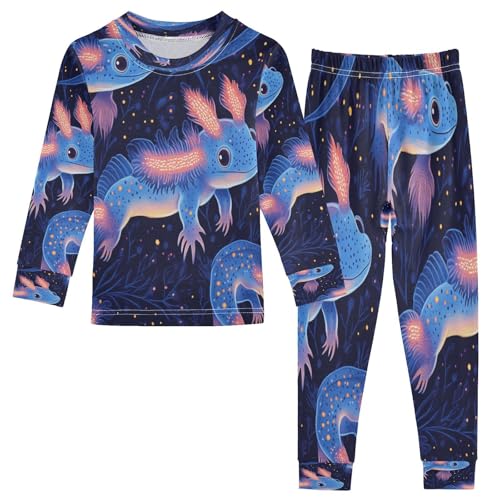 Pajama Sets Long Sleeve Glowing Axolotl Pattern Prints Soft Comfy Sleepwear 2 Piece PJS 3-8T