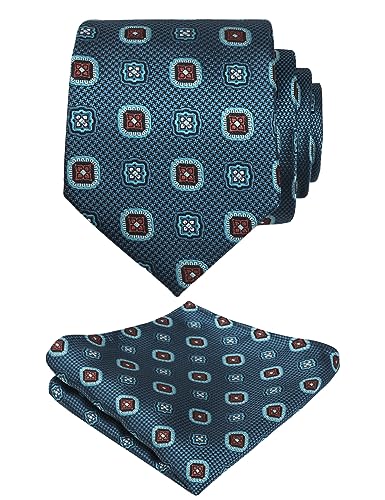 Image of Alizeal Mens Vintage Solid Plaid Tie with Pocket Square 3.15inches Necktie Set