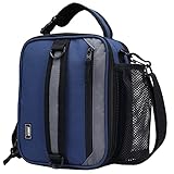 MIER Expandable Lunch Bag Insulated Lunch Box for Men to Work Travel Portable Lunchbox Bags with Shoulder Strap and Water Bottle Holder(Navy/Grey)