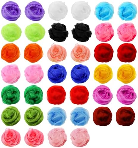 Jucoan 40 Pack Colorful Dance Scarves, 20 Colors Square Juggling Actives Scarve, 24 x 24 Inch Soft Ribbon Music Scarves Rhythm Scarves for Movement Play