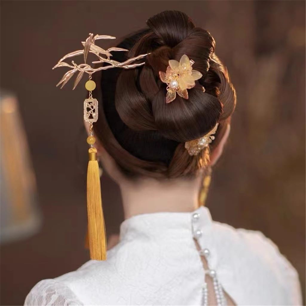 Bride Chinese Headdress Golden Tassel Hair Clasp Accessories Cheongsam Xiuhe Dress Ancient