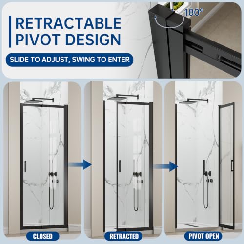 Image of 26-30 inch W x 72 inch H Pivot Shower Door, 3 /16 inch(5mm) Glass, Matte Black