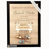 Personalisiertes Geldgeschenk zur Hochzeit | Hochzeitsgeschenke für Brautpaar | Kreative Möglichkeit zum Geldverschenken im DIN A4 Format Hochzeitsauto | Mit hochwertigem Echtholz Bilderrahmen