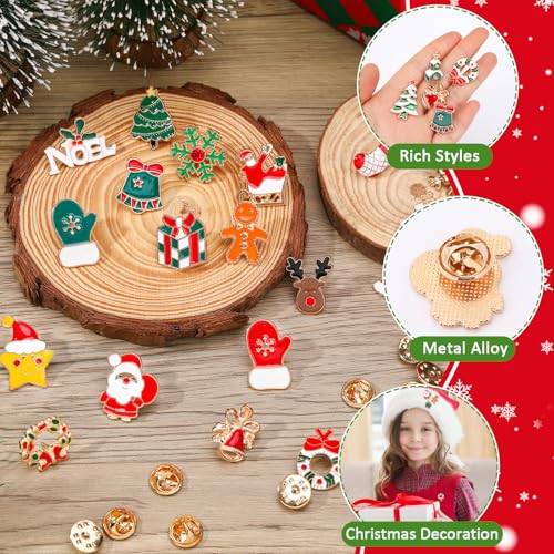 Image of SANNIX 60Pcs Christmas Pins, Christmas Enamel Lapel Pins Assorted Santa Claus Snowflake Snowman Holiday Cartoon Pin Badge for Clothes Bags Hats Accessories, 30 Styles
