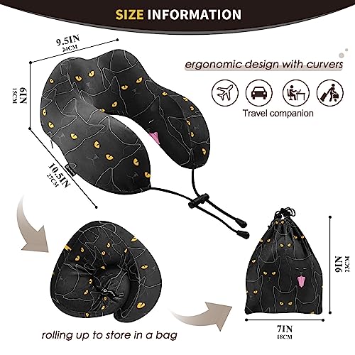 ZOEO Travel Pillow for Neck Head, Black Cats Pattern Memory Foam Padding Sleeping Airplane Trains Cars Camping Office