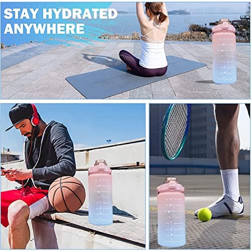 Hatieo 2 Litre Water Bottle, Big Water Bottle with Straw, Leakproof Sport Water Bottle with Time Markings Reminder, Motivational Water Bottle for Fitness, Camping Yoga Trave Gym Outdoor Sports