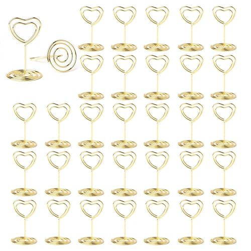 MisFun 30 Stück Tischkartenhalter, Fotohalter, Fotohalter mit Klammern, Memohalter, Tischkarten Halterung, Tischnummernhalter für Hochzeiten, für Hochzeiten, Jubiläen, Partys (Herzförmig)