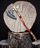 SHINY CRAFTSยฎ Handcrafted Viking Axe โ Engraved Nordic Blade with Wooden Handle Norse Bearded Hatchet for Men Unique Gift for Him, Collectors, Cosplay, Camping, Medieval Wall Decor (Viking-VBA-26)