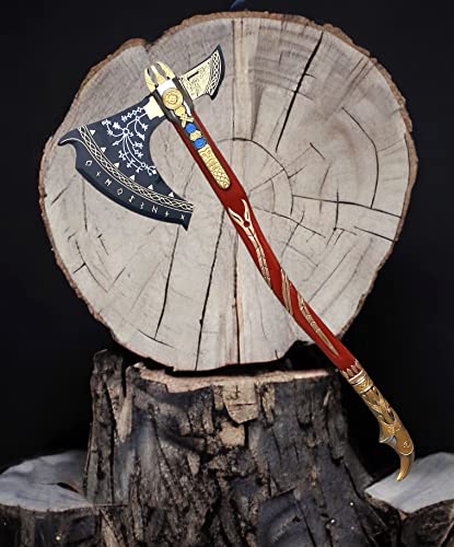 SHINY CRAFTS Handcrafted Viking Axe Engraved Nordic Blade with Wooden Handle Norse Bearded Hatchet for Men Unique Gift for Him Collectors Cosplay Camping Medieval Wall Decor (Viking-VBA-26)