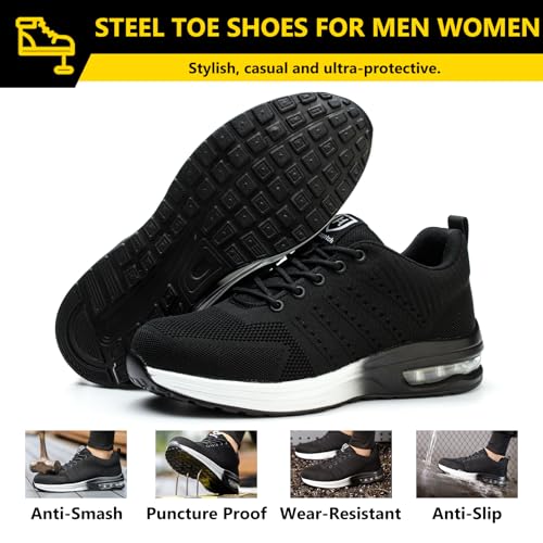 Image of Steel Toe Shoes for Men Women Lightweight Comfortable Work Shoes Indestructible Slip Resistant Safety Shoes for Construction