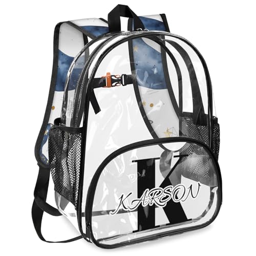 Personalized Large Clear Backpack Stadium Approved Heavy Duty PVC Plastic Custom Whale Transparent Backpacks See Through Bag with Name, Ocean Cute Fish Animal2