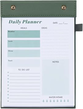 Green A5 Size Daily Planner Tearable 100 Sheets To Do List with a PU Leather Base Board Handy Schedule Notepad Book for Work Office Home Green