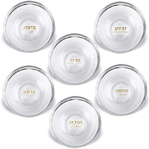 6 Passover Seder Plate Glass Dishes - Mini Seder Plates Liners with Hebrew and English Translation Passover Decorations Pesach Decor By Zion Judaica
