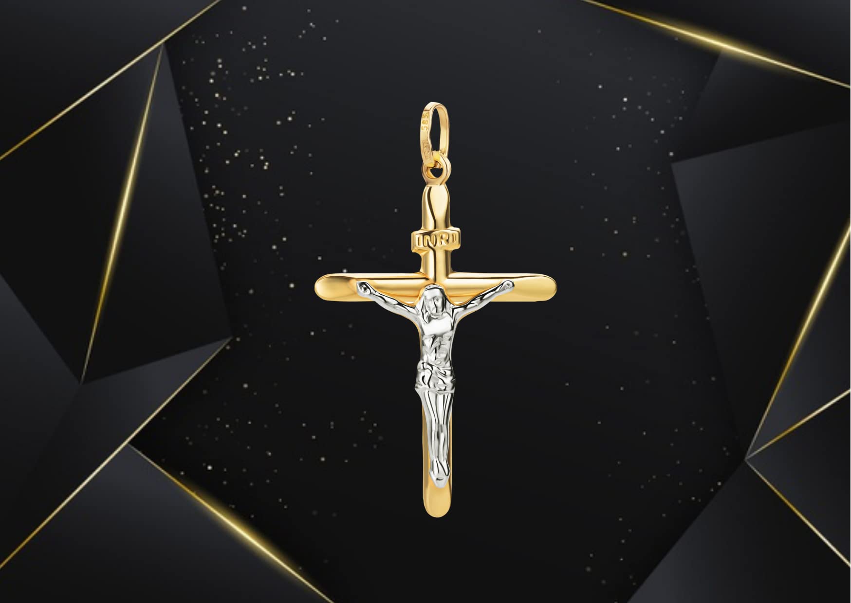 PRINS JEWELS Bicolor Anhänger Kreuz Mit Jesus 14 Karat 585 Gelbgold Weißgold Unisex
