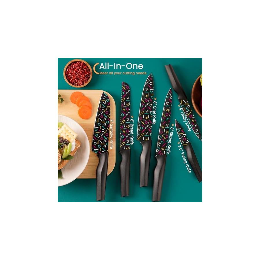 Astercook-Knife-Set-12-Pcs-Geometric-Figure-Kitchen-Knife-Set-6-Anti-Rust-Coating-Stainless-Steel-Kitchen-Knives-with-6-Blade-Guards-Dishwasher-Safe Astercook Knife Set, 12 Pcs Geometric Figure Kitchen Knife Set, 6 Anti-Rust Coating Stainless Steel Kitchen Knives with 6 Blade Guards, Dishwasher Safe