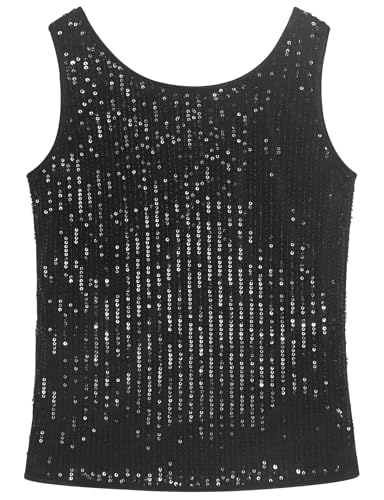 Image of Noomelfish Girls Sequin Tank Tops Sparkly Glitter Dance Sleeveless Shirt (5-12 Years)
