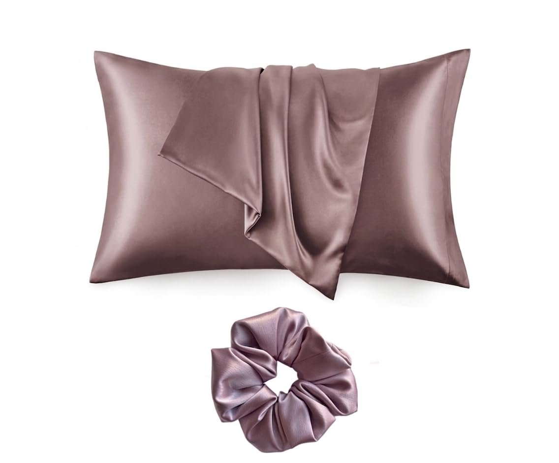 Satin Pillow Cover For Women Skin And Hair, Silk Solid Pillow Case Set Of 1, One Pillow Cover, 1 Scrunches, 600 TC-image-22