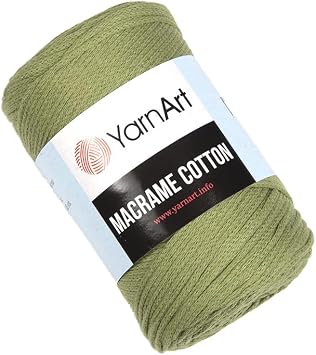 YarnArt Macrame Cotton 80% Cotton, 20% Polyamide Macrame Cord, Medium Weight, 8.8 oz (250g), 246 yds Knitting, Crochet & Unique Macrame Crafts, Olive Green
