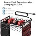 JUNNUJ Large Power Tool Organizer Cart with Charging Station, Garage Floor Standing Rolling Drill and Tools Battery Storage Cart on Wheels, Heavy Duty Utility Rack Shelf with 8 Outlet Power Strip, Red