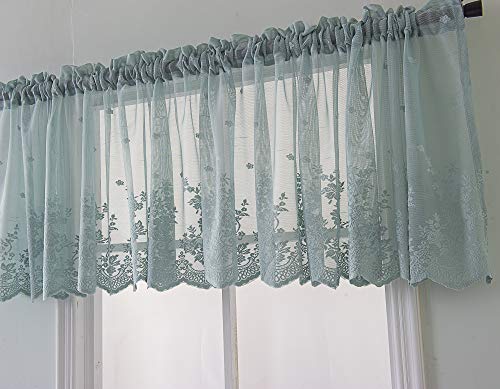 Annlaite Lace Floral Curtain 51x16in Embroidery Semi Sheer Short Window Curtain for Kitchen Floral Vintage Swag Valance for Dinning Room Bedroom Bathroom Cafe Small Windows