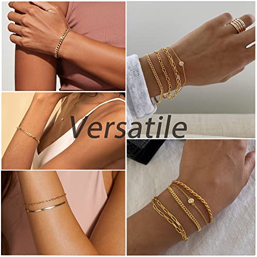 Image of DEARMAY Gold Bracelets for Women Waterproof Stackable Dainty 14K Gold Plated Rope Cuban Snake Paperclip Figaro Link Chain Pack Bracelet Adjustable Non Tarnish Fashion Accessories Jewelry Sets Gifts for Womens Mom