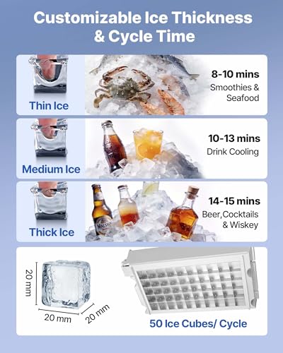 Image of VEVOR Commercial Ice Maker Machine with Pump, 130 lbs /24h with 30 lbs Storage Capacity, Built-in /Freestanding /Under Counter, Stainless Steel Ice Maker with LED Display & Self-Cleaning, for Home Bar