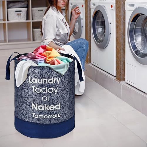 Image of Urbane Home Pack of 3 Foldable 45L Toys Organizer for Kids Room - Soft Toys Storage Bag /Basket /Container with Handles | Leaf Print -Blue