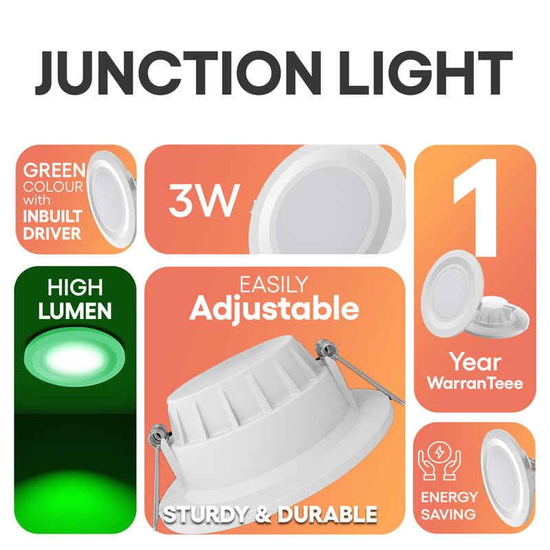 Image of elleys' Zain 6 Watt Junction Box Led Ceiling Light| Cut Out- 75 mm|BIS Certified| Green Color Ceiling Light for Hall,Room,Office | Led Downlighter Colour (Green) Pack of 6