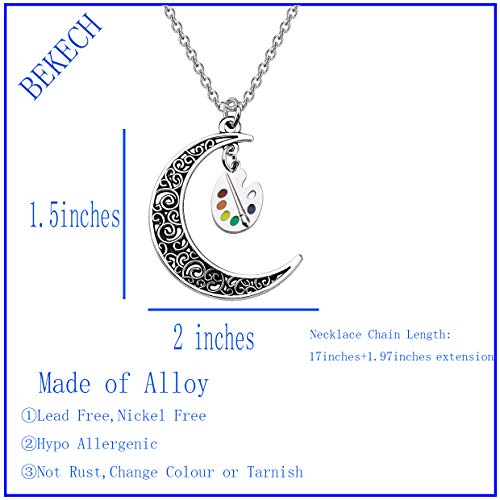 Bekech Artist Gift For Her Crescent Moon Charm Paint Palette Pendant Necklace Gift For Artist Women Girl Painter Gift Art Student Graduation Gift Art Lovers Gift (Silver) #TOP1