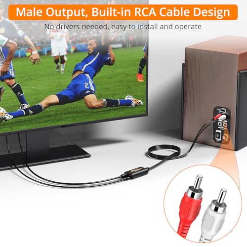 Image of Neoteck 192kHz DAC Converter 5.9ft /1.8m Optical to RCA Cable SPDIF to RCA Digital to Analog Converter with Built-in Audio Amplifier Chipset for HDTVs Set-Top Boxes DVD /Blu-Ray Players-Male Output