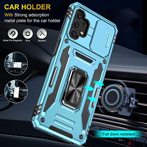 Image of Slide Camera Cover with Ring Holder Mobile Phone Case Cover for Samsung Galaxy M32 5G / A32 5G (Blue)