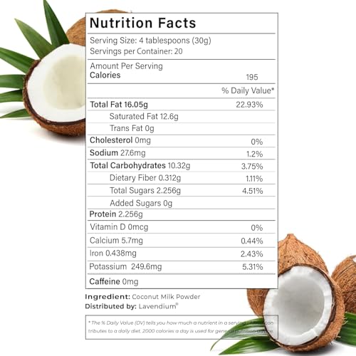 Image of Lavendium, 10oz Coconut Milk Powder, 100% Natural, Unsweetened, Perfect for Cake, Coffee, Tea, Creamer Alternative, No Additives, No Gluten, Vegetarian.