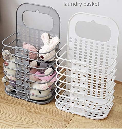 Image of Plastic Laundry Hamper Bag For Bathroom, Bedroom, Kitchen, Home, Office || Wall Mounted Bathroom Hanging Foldable Laundry Storage Basket For Dirty Clothes, Grey