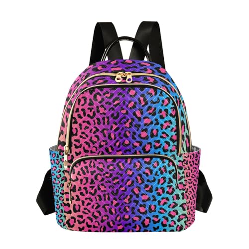 ALAZA Neon Rainbow Leopard Cheetah Mini Backpack Purse for Women Travel Bag Fashion Daypack Back Pack Shoulder Bag