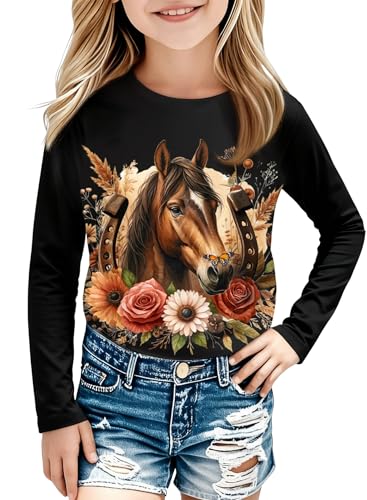 Image of Girls Western Horse T-Shirts - Cute Cowgirl Outfit Kids Short Sleeve Shirts Funny Tops Rodeo Toddler Summer Tee