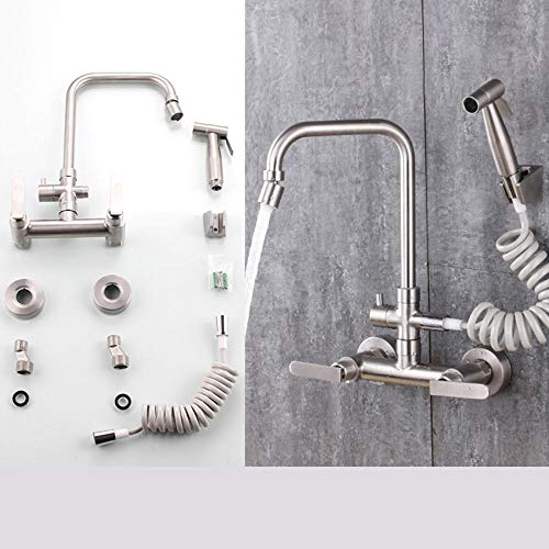 Robinets de cuisine muraux double poignée multifonction inox