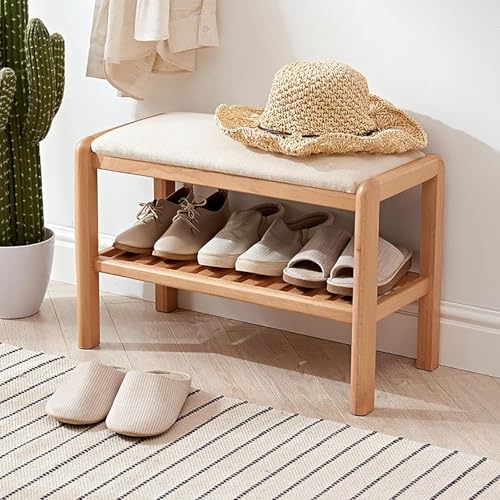 Étagère à chaussures en bois noble et banc rembourré aux finitions soignées