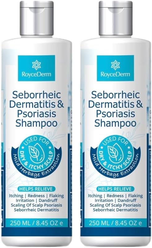 Roycederm Seborrheic Dermatitis & Psoriasis Shampoo for Dandruff - Helps Relieve Itching, Flaking & Scaling, Dry Itchy Scalp - 2 Pack