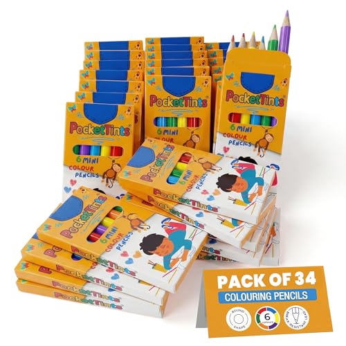 Image of PocketTints Mini Colouring Pencils (34 Packs) – Total 204, 6 Per Box, 9cm