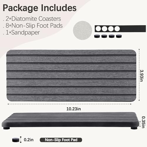 Image of NiuYichee 2 PCS Water Absorbent diatomite Coasters, 10.2 inch x 4 inch Water Absorbing Stone Tray for Sink, Stone Drying mat for Kitchen Counter, Stone soap Tray Used for Hand Soaps & toiletries & Plants