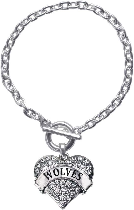 Inspired Silver - オオカミトグルチャームブレスレット 女性用 - シルバーパヴェハートチャーム トグルブレスレット