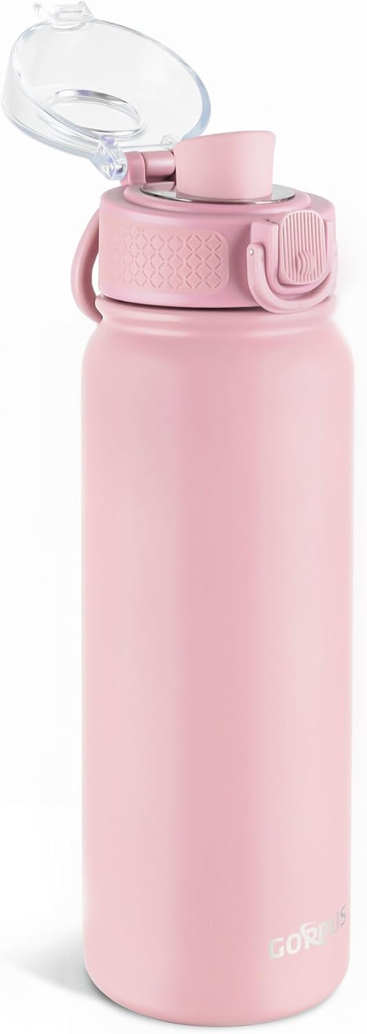 GOPPUS 20 Oz Insulated Stainless Steel Water Bottle BPA-Free Sports Water Bottle, Great for Travel, with Chug Lid – Leak & Sweat Proof with Anti-Dust Lid (Soot powder)