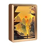RSLIPIN 3D Paper Carving Lamp Papercut Light Boxes Landscape Frame Night Light Desk Lamp Home Decor Light of 3D Shadow Box(Mountain)