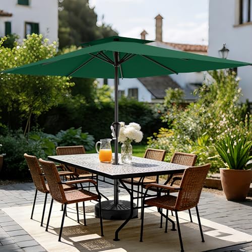 Image of AreShark 8'x10' 2 Tiers Rectangular Patio Umbrella - Outdoor Umbrella Waterproof UV Protection, Market Table Umbrella w /Crank for Pool, Backyard, Deck(Dark Green)