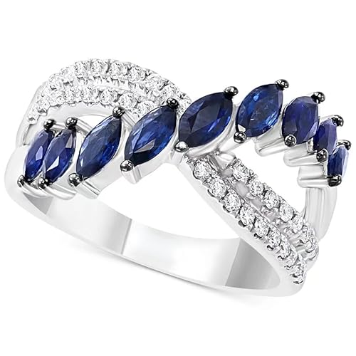 925 Sterling Silver Fashion Two-Tone Inlaid Zircon & Sapphire Ring - European & American Style Women’s Engagement Ring, Ideal for Bridal Wear, Engagement & Wedding Anniversary​ Size 7