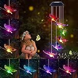 Arsir Outdoor Butterfly Wind Chimes, Solar LED Color WindChimes Light Up Outside Garden Yard Hanging Decorations & Indoor Home Patio Decor Mom Grandma Gifts for Women Mother's Day Birthday Christmas